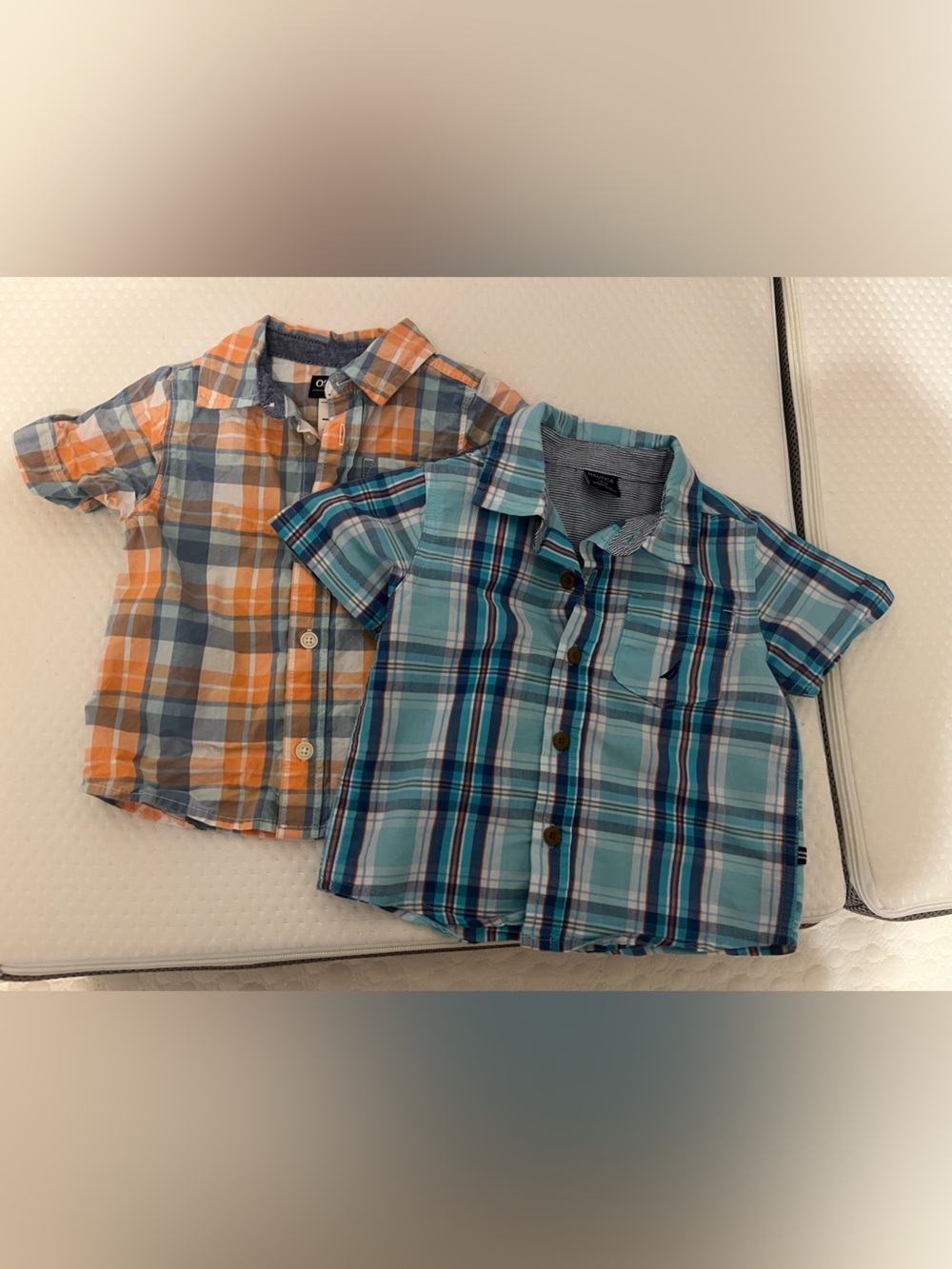 Nautica and Oshkosh Toddler Plaid Button-Up Shirt in Aqua, Navy & Orange
